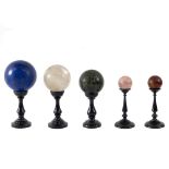 Group of polychrome marble rock crystal spheres (5) Italy, 20th century maximum h. 25 cm.