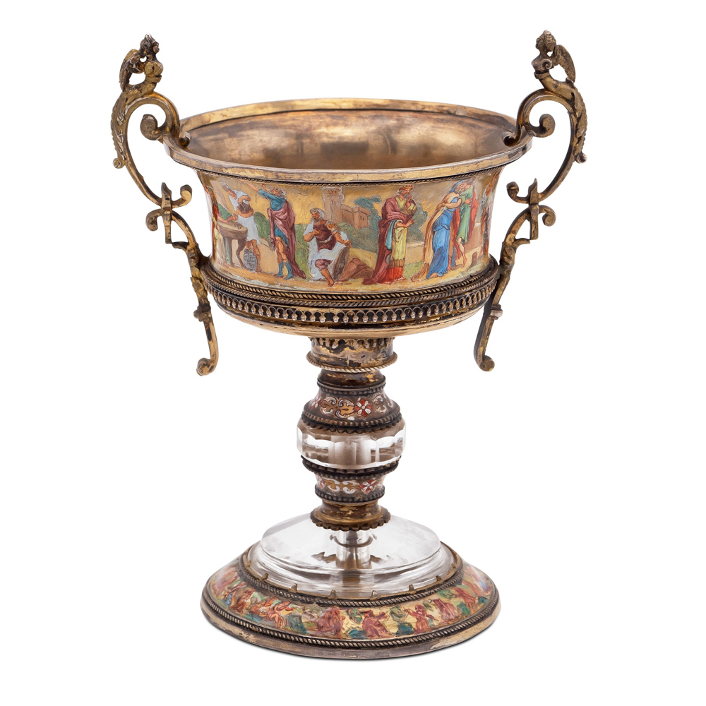 Gilt silver and polychrome enamel stand Vienna 19th century 12x9,5 cm.