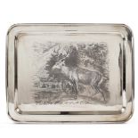 Large oval silver metal tray North European manufacture, 20th century 48x62,5 cm.