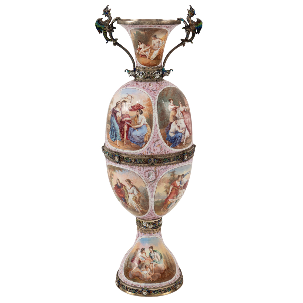 Silver and polychrome enamel vase Vienna, 19th century h. 54 cm. - Image 2 of 2