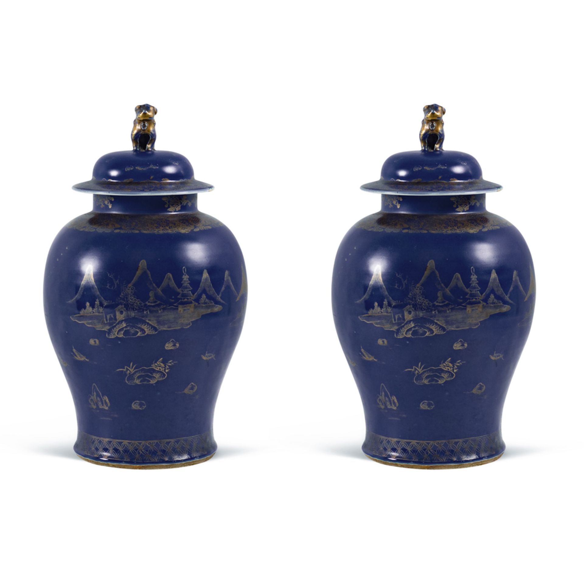 Pair of blue and gold porcelain potiches China, 18th-19th cnetury h. 46 cm