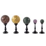 Group of polychrome marble spheres (5) Italy, 20th century maximum h. 25 cm