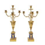 Pair of 4 lights gilt bronze and lapis lazuli candelabra France, 19th century 50x25 cm.