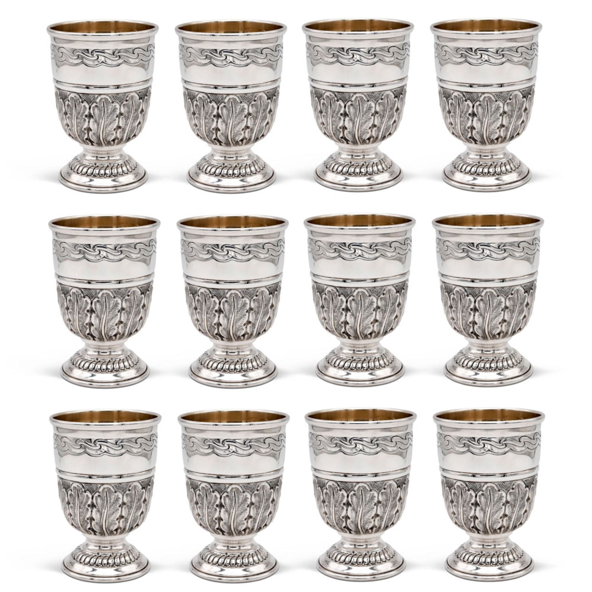 Twelve silver glasses Italy, 20th century weight 2149 gr.