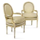 A pair of armchairs in lacquered wood "Louis XVI" France, beginning of the 20th century h. 93 cm.