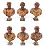 Collection of polychrome marbles busts (6) 19th-20th century max. h 19 cm.