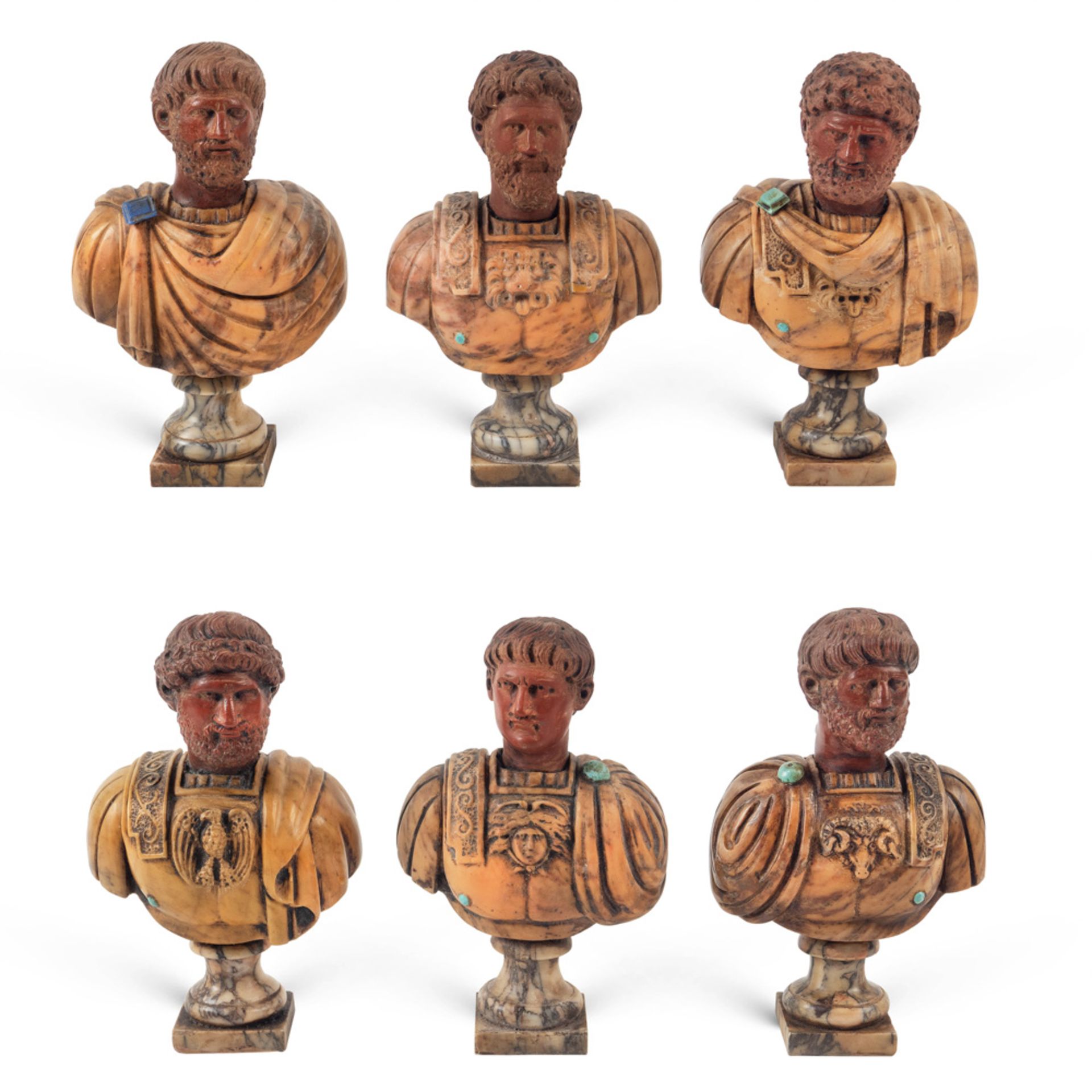 Collection of polychrome marbles busts (6) 19th-20th century max. h 19 cm.