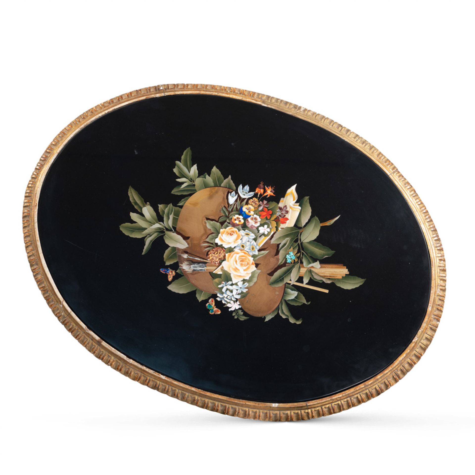 Pietra dura oval top Italy, 19th century 87x66 cm. - Image 2 of 2