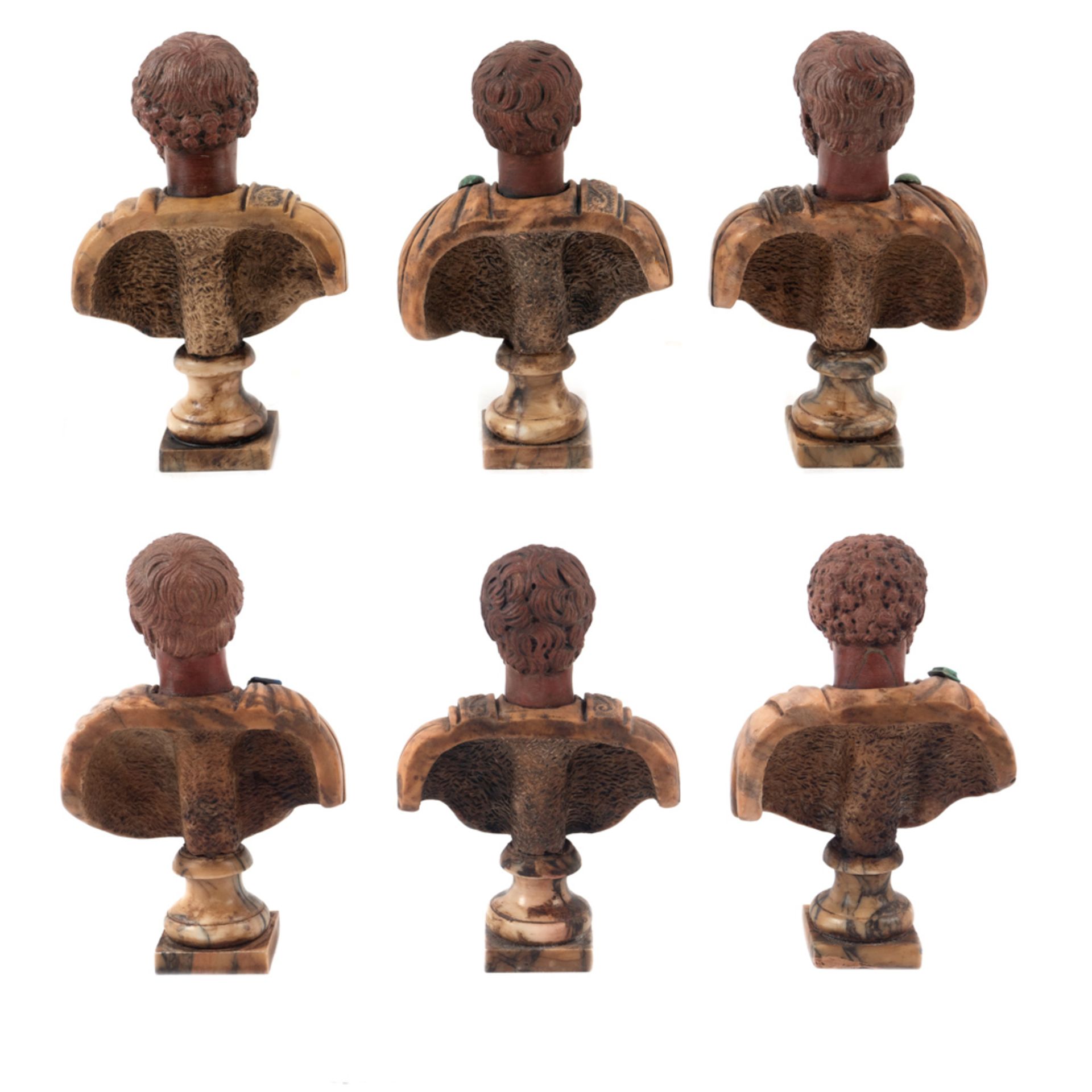 Collection of polychrome marbles busts (6) 19th-20th century max. h 19 cm. - Image 2 of 2