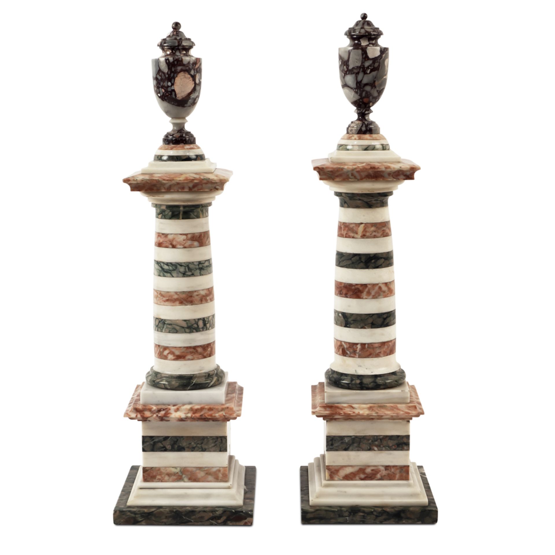 Pair of polychrome marble columns 19th century h. 52 cm