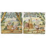 Two majolica tiles painted in polychrome Castelli, XVIII Sec. 50x50 cm. each