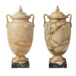 Pair of yellow Siena marble vases 20th century 65x30x27 cm.