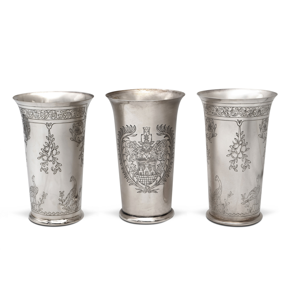 Three silver glasses Italy, 20th century gros weight 373 gr.