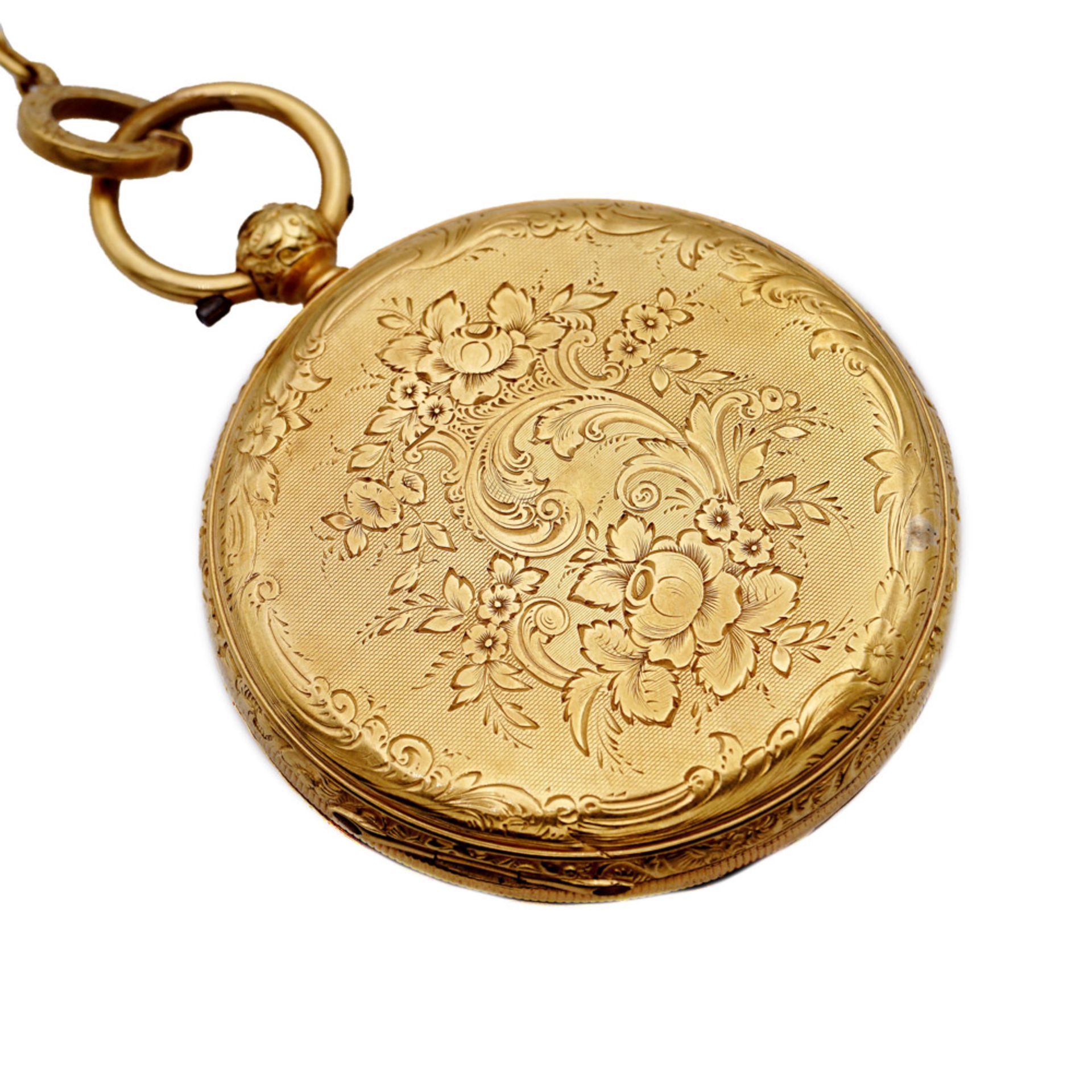 Aiguille, savonette pocket watch with chain and key - Image 3 of 4