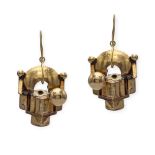 9kt yellow gold geometric motif drop earrings