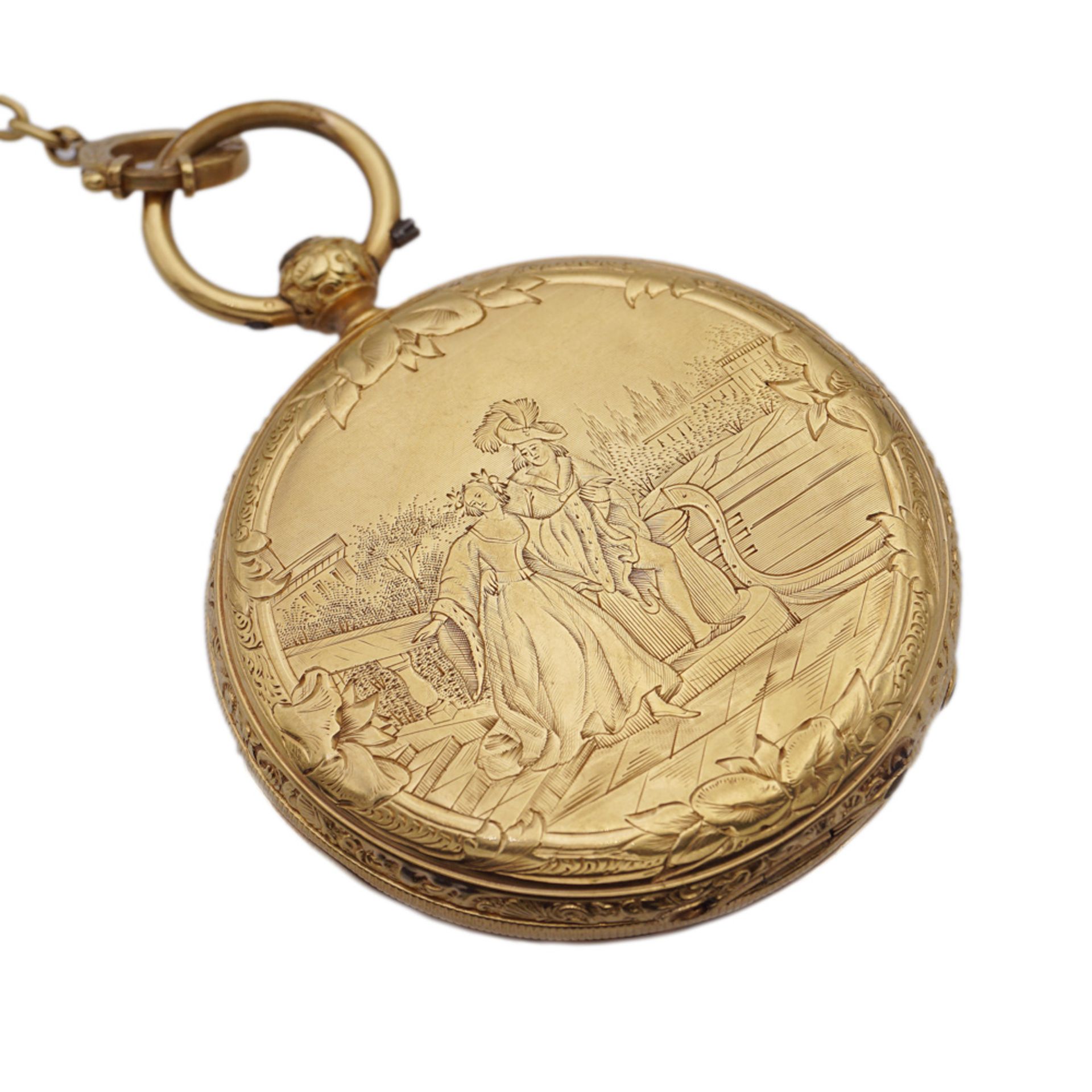 Aiguille, savonette pocket watch with chain and key - Image 2 of 4