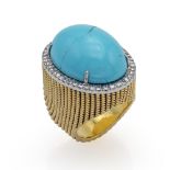 14kt yellow gold and natural turquoise Cocktail ring