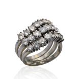 18kt white gold and diamonds three riviere ring