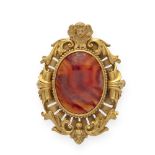 18kt yellow gold and variegated carnelian Cartagloria brooch