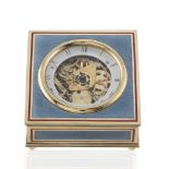 Gilded silver and polychrome enamel table clock