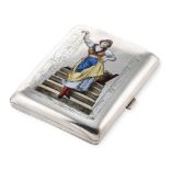 A German silver and enamel cigarette box