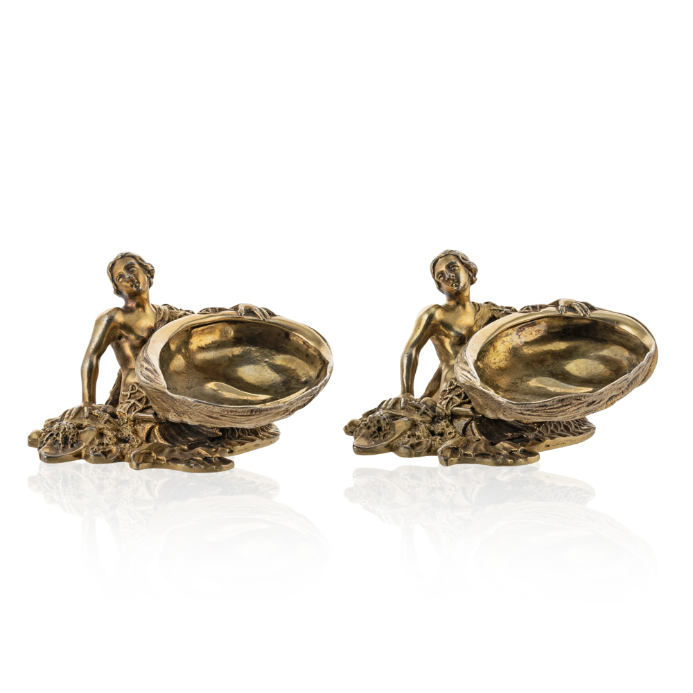 Pair of gilded silver salt cellars