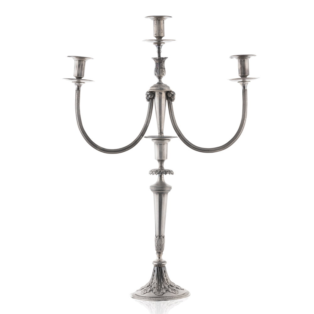 Three-light silver candelabra