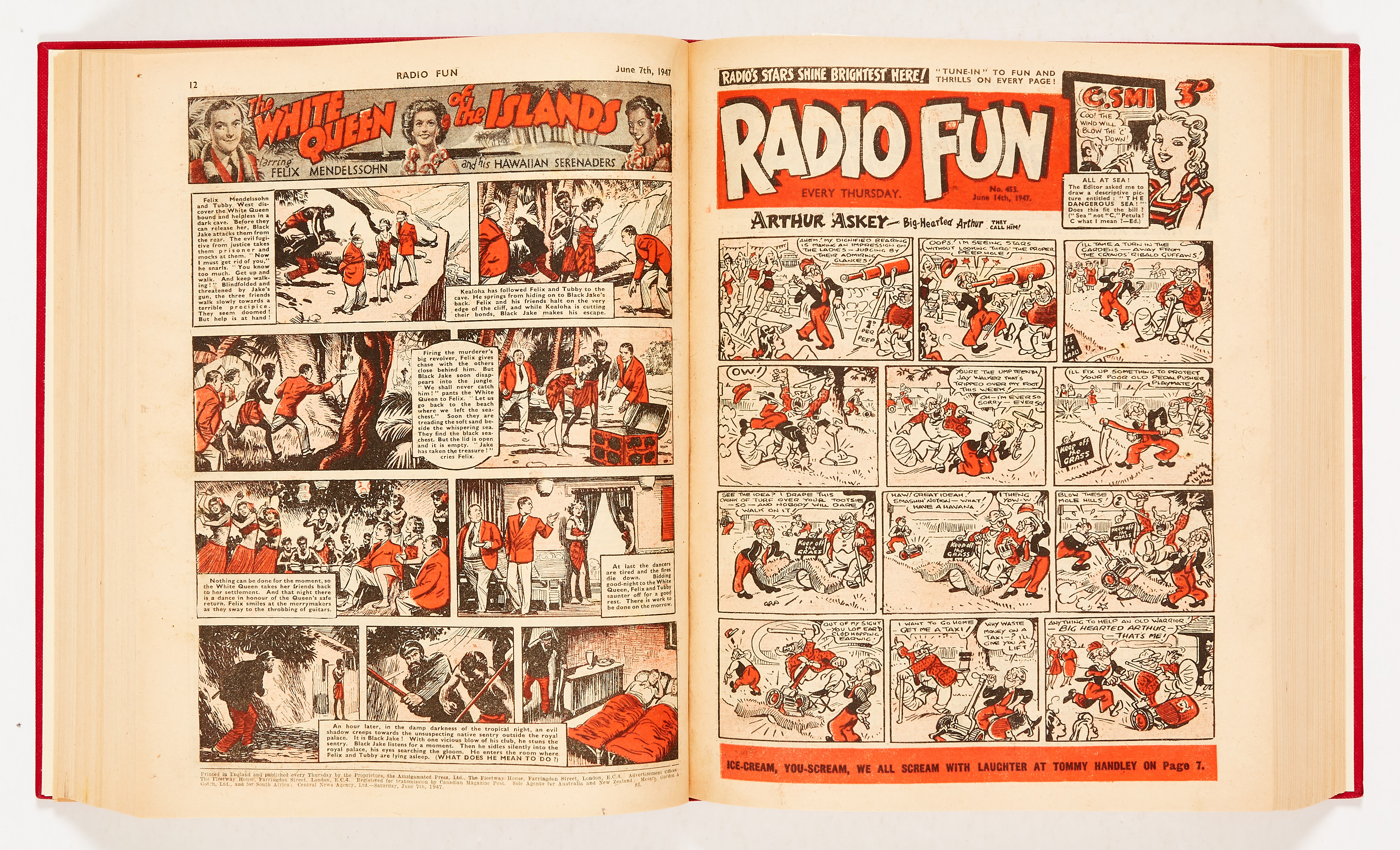 Radio Fun (1947) 430-481. Bound volume. Starring ITMAs Tommy Handley, Tommy Trinder, Petula Clark,