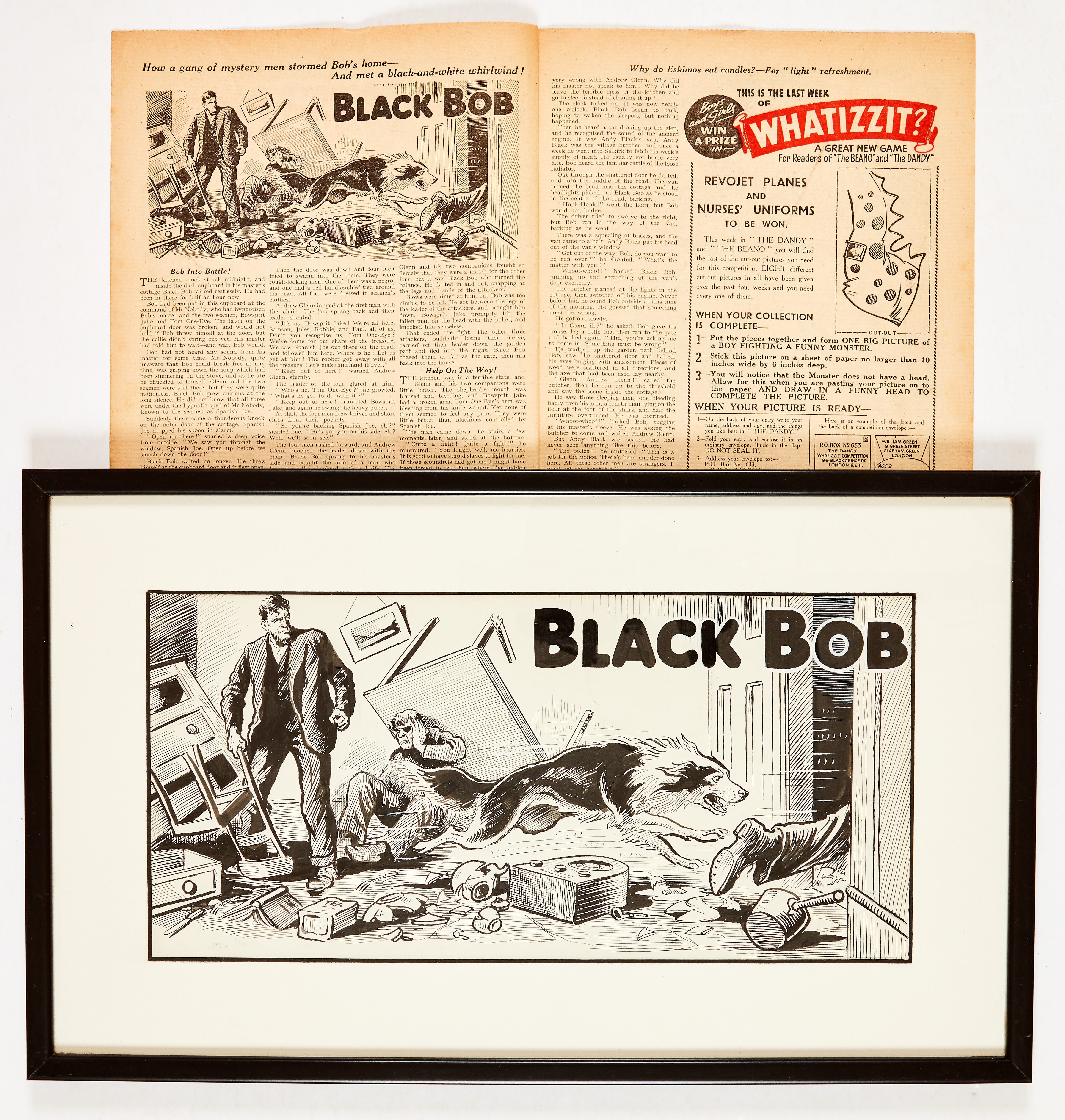 Black Bob original artwork drawn by Jack Prout (1952) for The Dandy No 551 June 14 1952. With