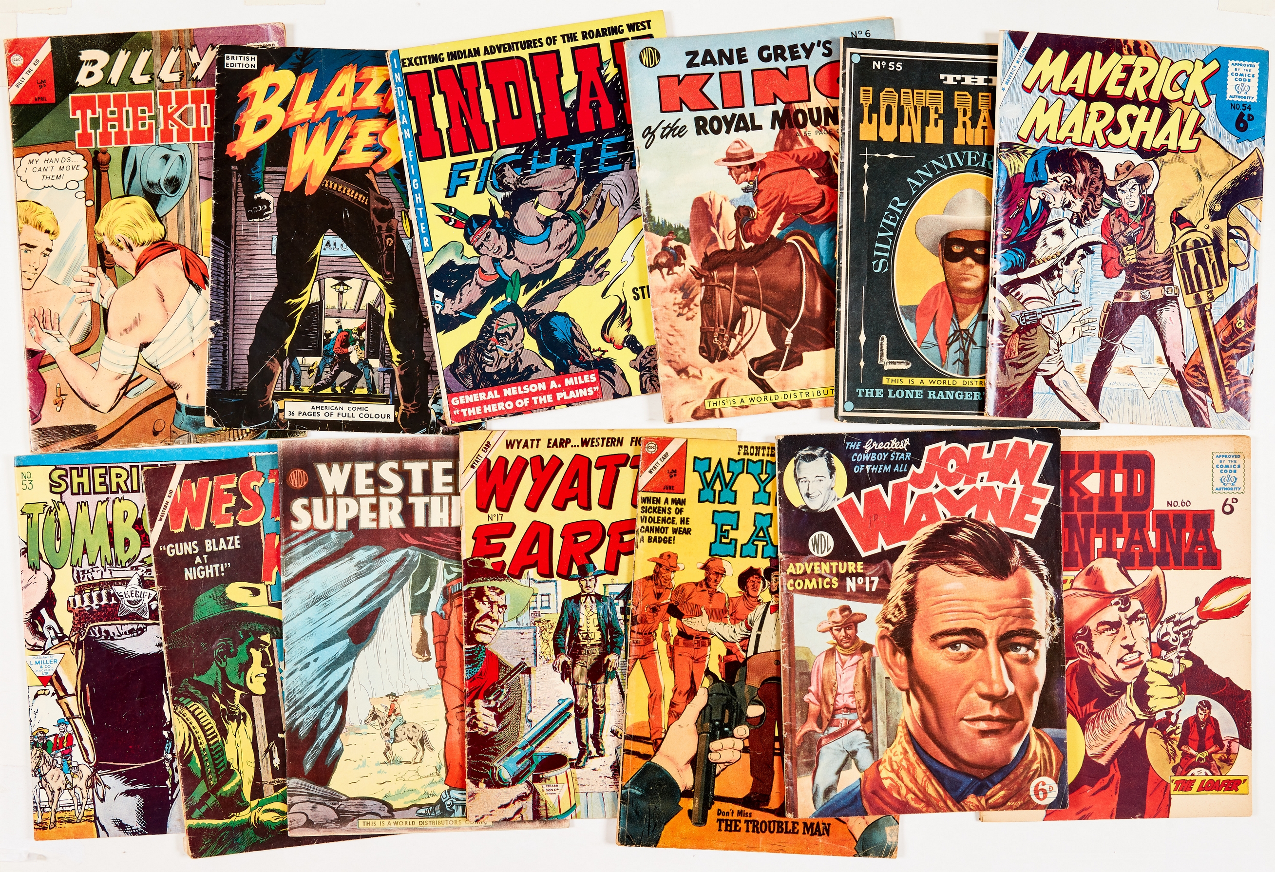 Charlton Westerns + (1950s-60s). Billy The Kid 39 (U.S.), Blazing West n.n., [gd], Indian Fighter