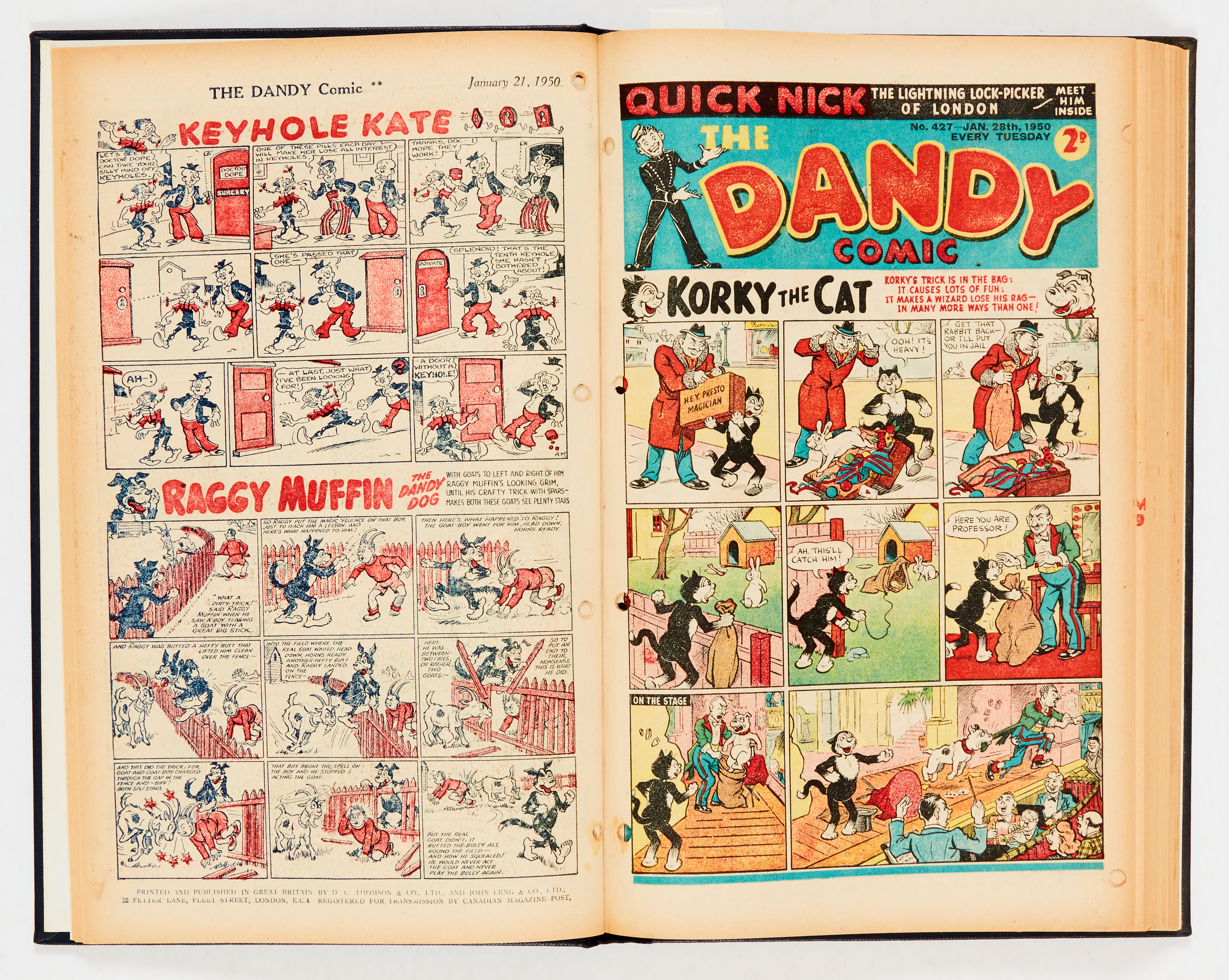 Dandy (1950) 424-444. Jan-May in bound volume. With Desperate Dan and Jammy Jimmy