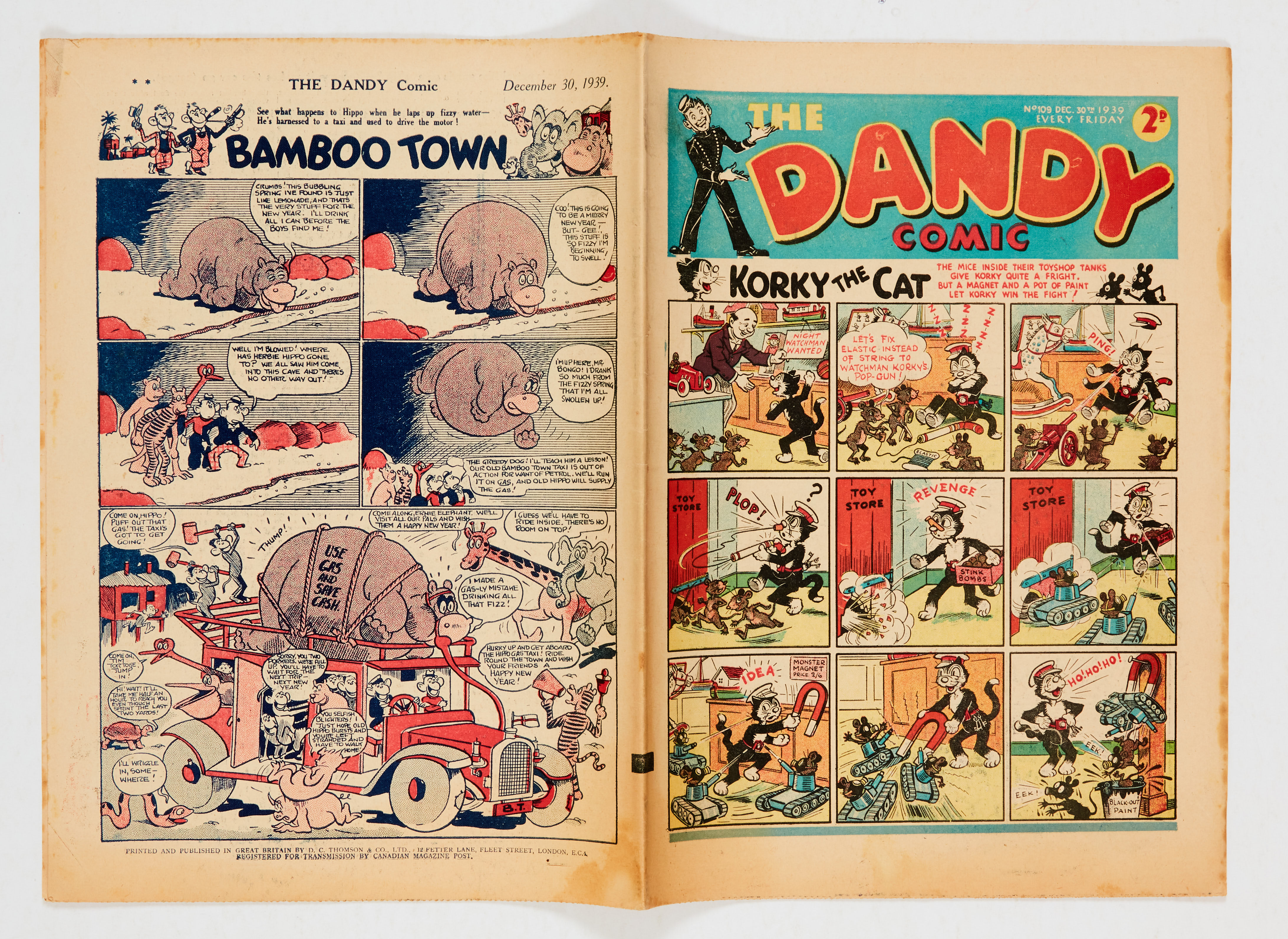 Dandy 109 (Dec 1939) Propaganda war issue. The Dandy's Bellboy and Our Gang wish you a Happy New