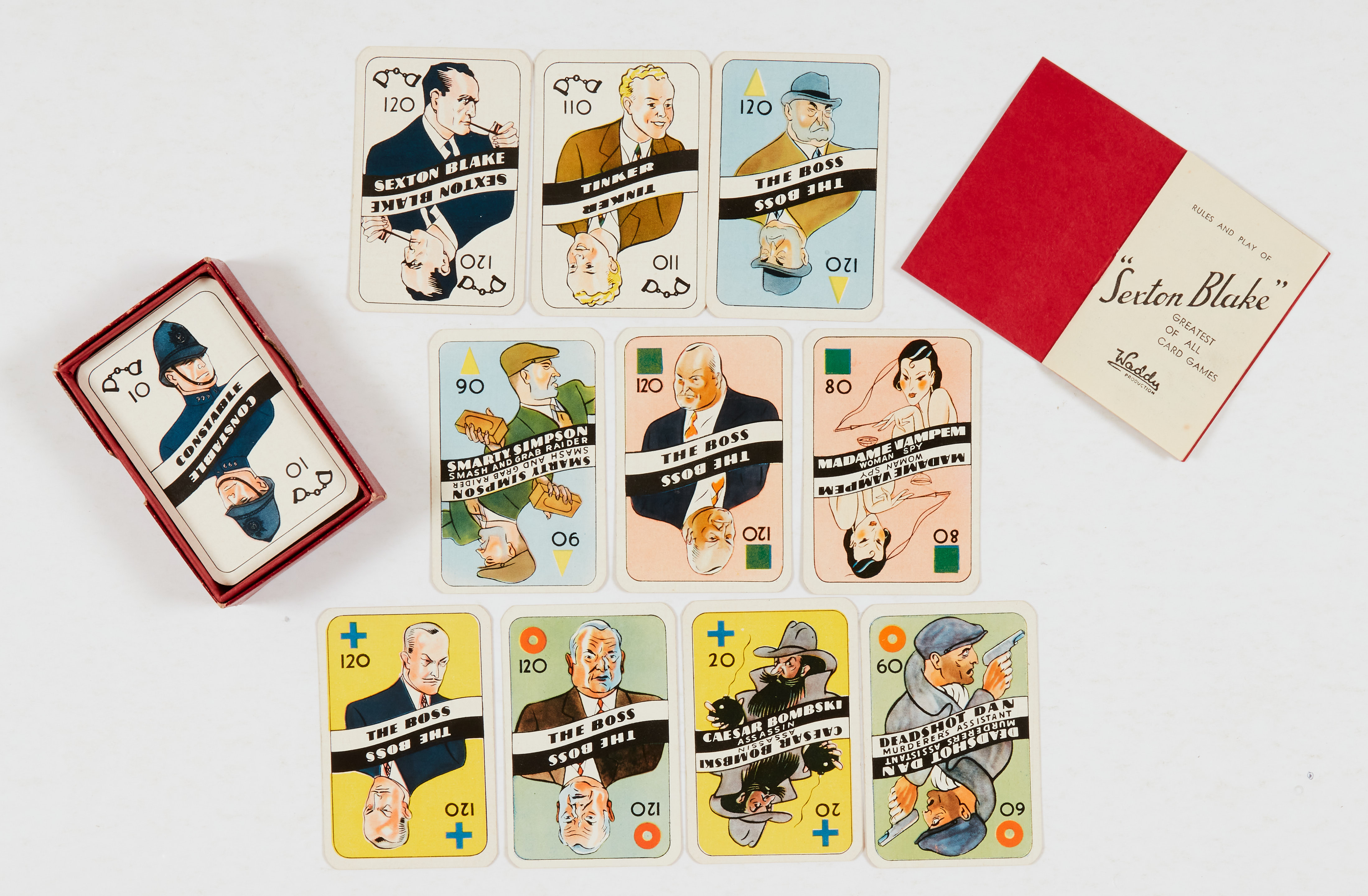 Sexton Blake Card Game (1920s) Waddingtons. With original box, rules and complete 60 card set.
