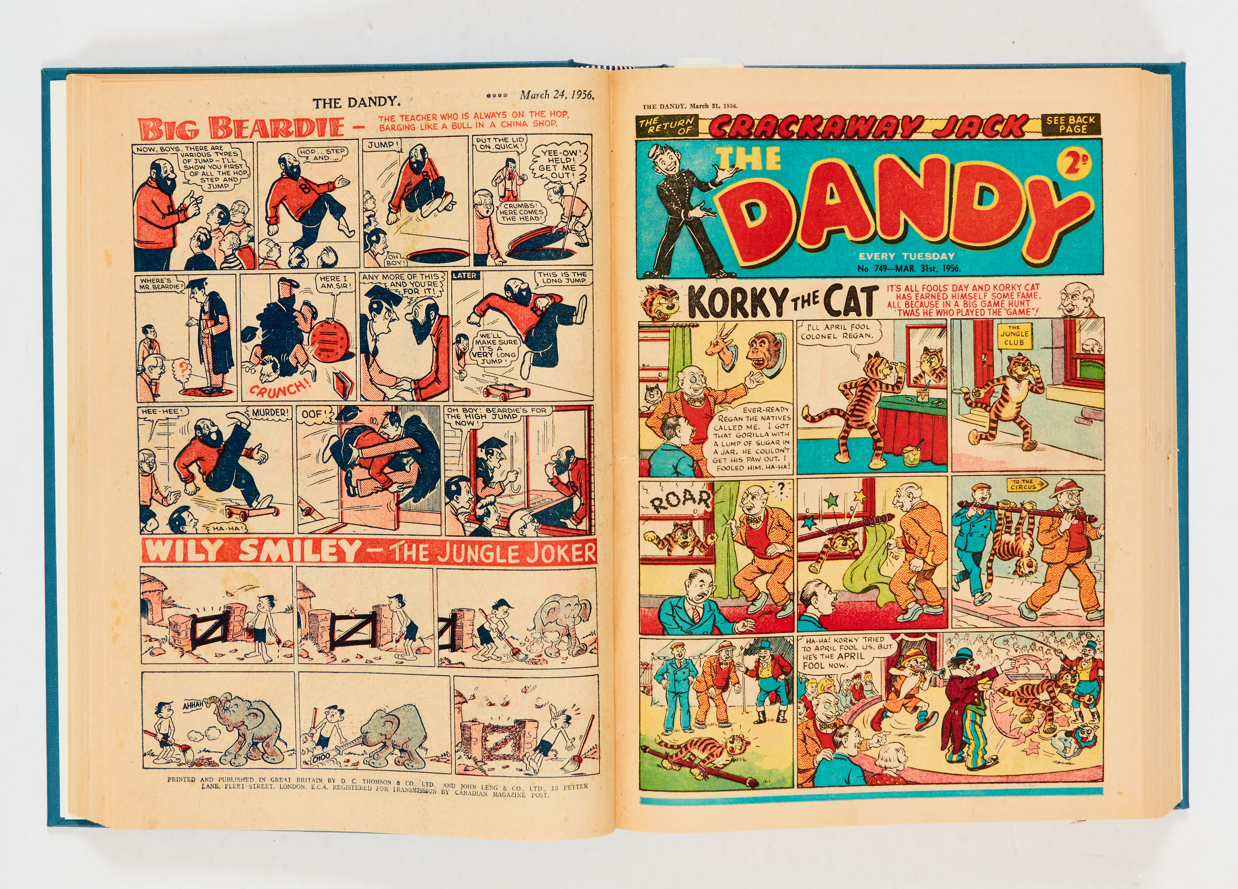 Dandy (1956) 737-788. Complete year in bound volume. Korky, Desperate Dan, 1st Black Bob picture
