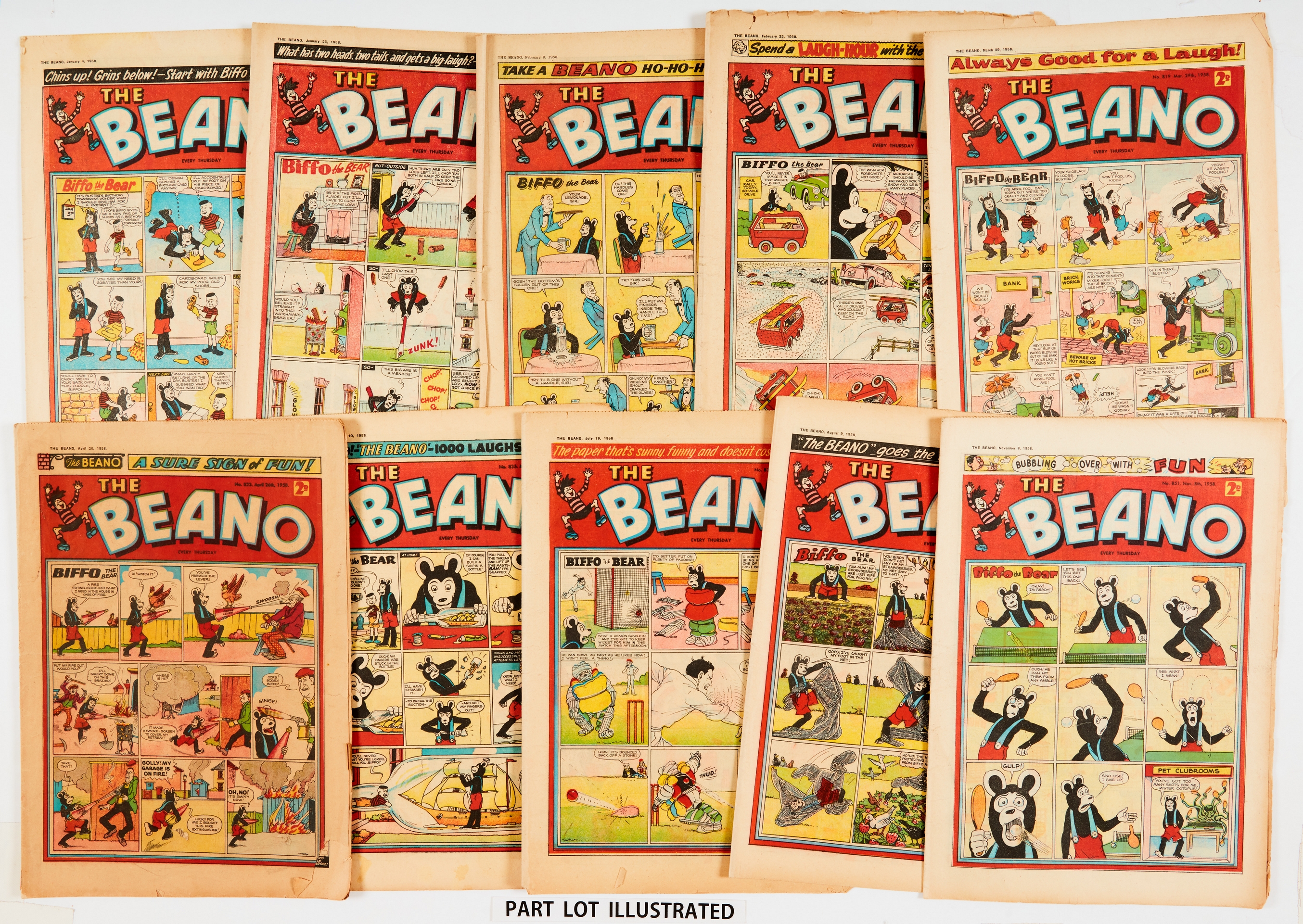 Beano (1958) 807-857. First Jonah by Ken Reid, Last Shipwrecked Circus by Dudley Watkins. (Missing