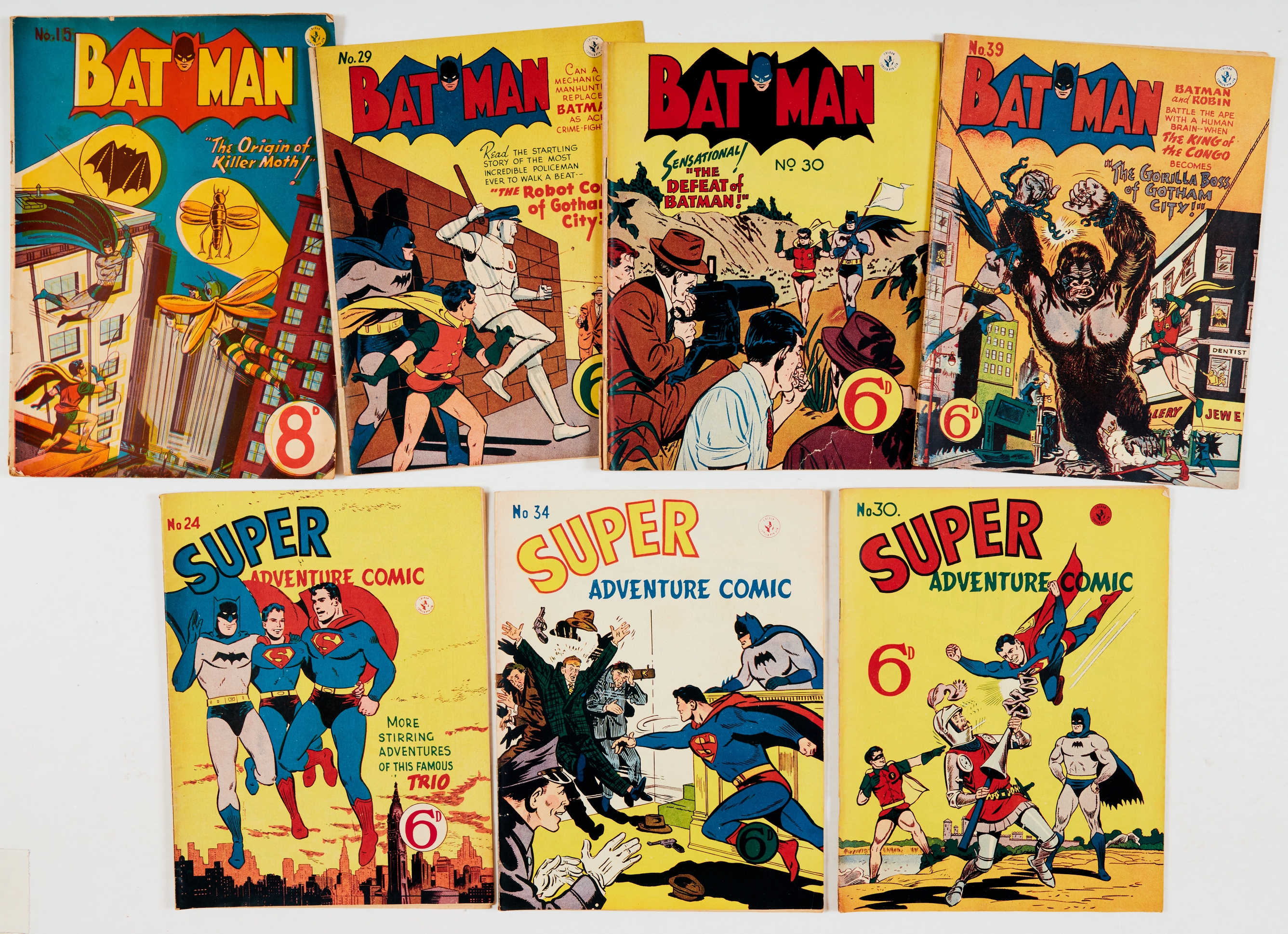 Batman (K.G. Murray, Australia/UK 1950s) 15, 29, 30, 39. With Super Adventure 24, 30, 34. Batman 15,