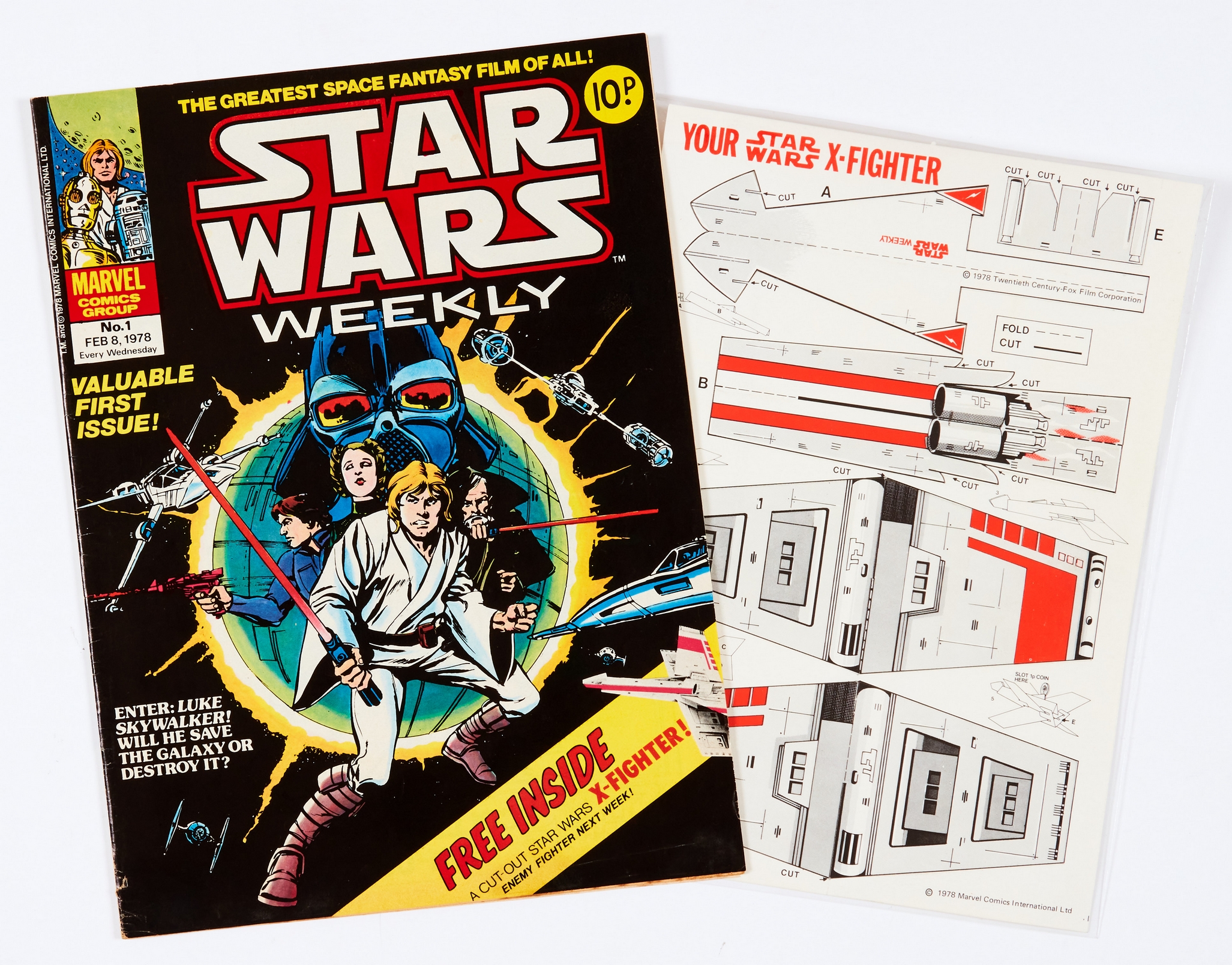 Star Wars Weekly No 1 (1978) wfg Star Wars X-Fighter. Gift as new, comic some tanning to lower