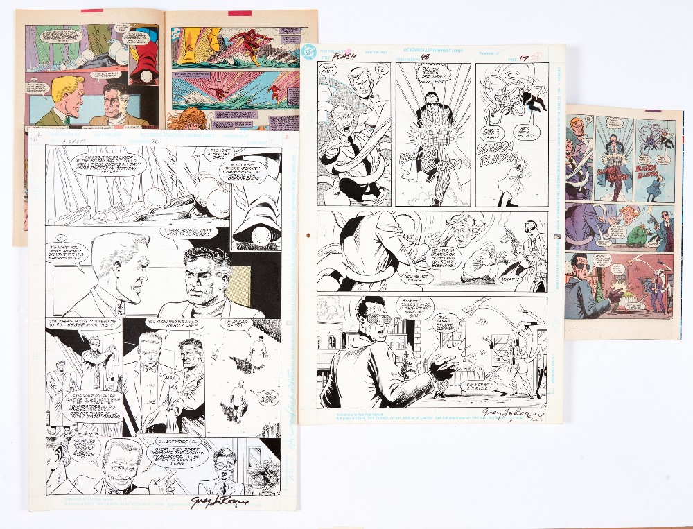 Flash original artworks (1991, 1993) drawn and signed by Greg Laroque for Flash # 48 and 76 (with