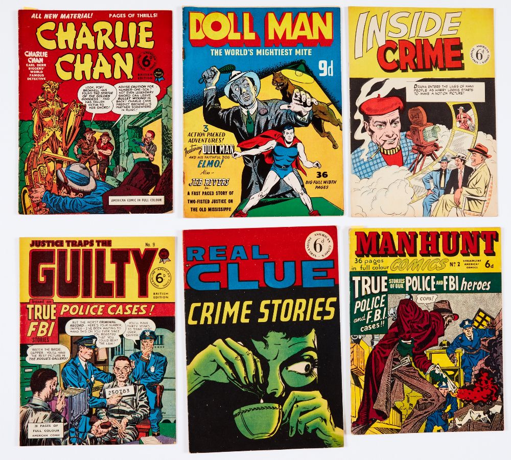 Streamline/Crime selection (1950s). Charlie Chan 1 (full colour pages) [fn], Doll Man n.n., (Popular