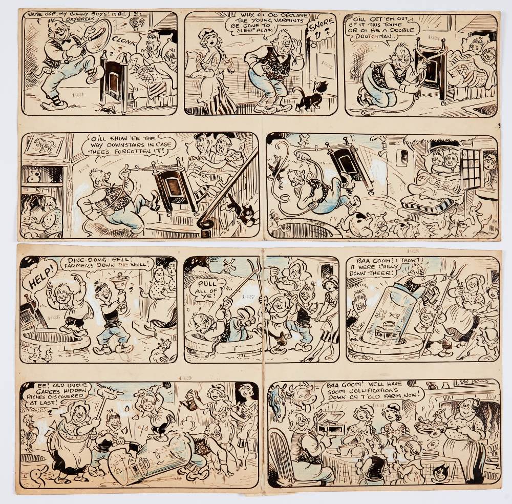 Jolly Comic (1949) 4 strip original artwork by A.T. (Bertie) Brown. Indian ink and wash, highlighted