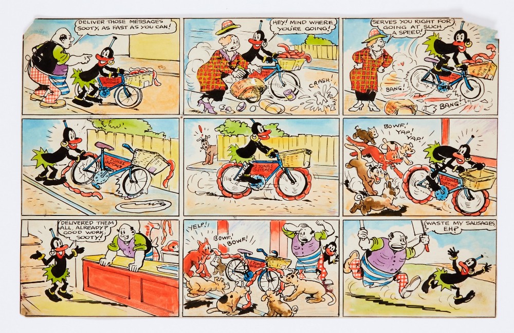 Sooty Snowball original full colour artwork (1940) by Robert McGillavray from Magic Comic No 80.