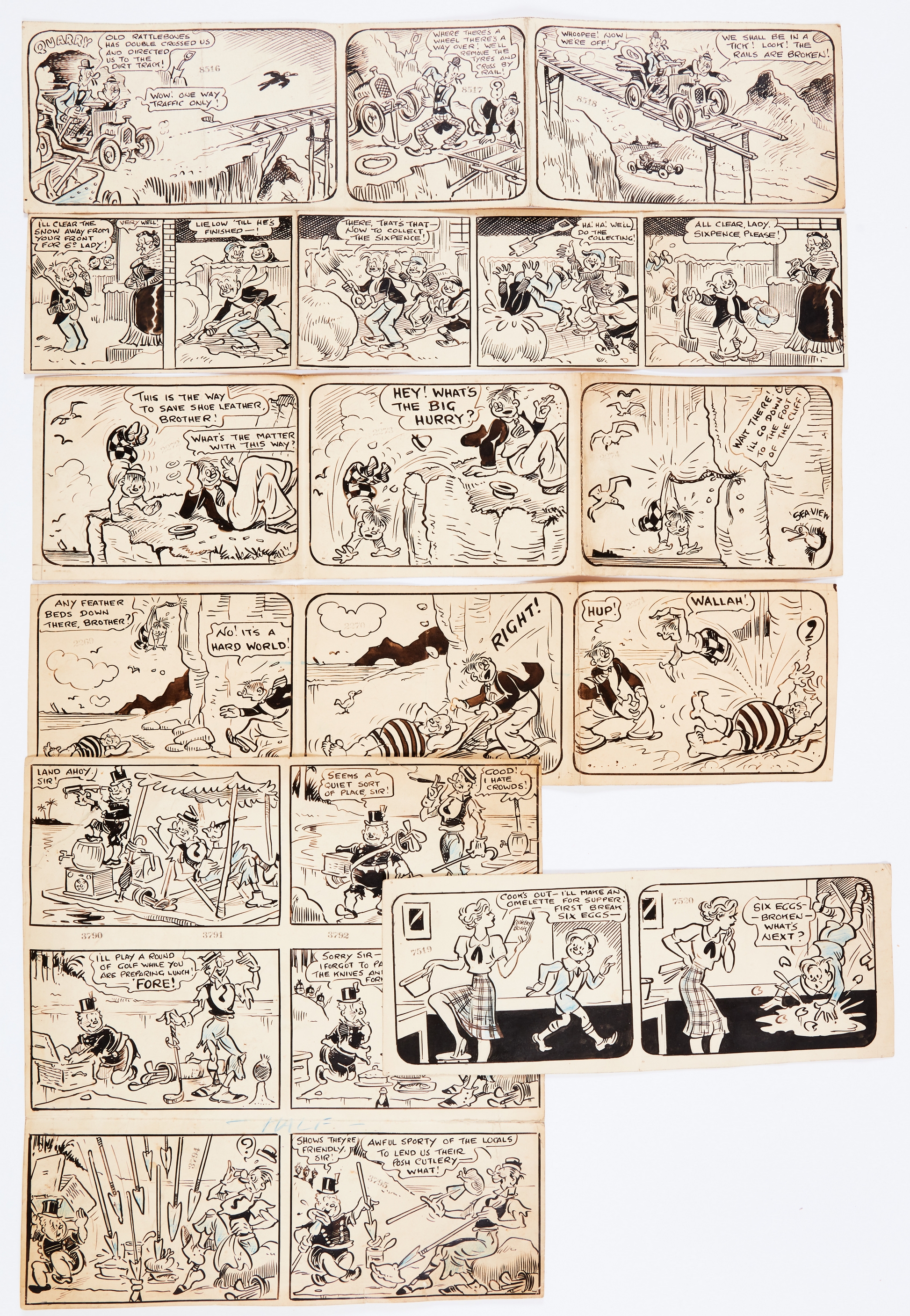 Comic Cuts, Joker, Jolly and Larks (1940s-50s) original artwork strips by A.T. 'Bertie' Brown.
