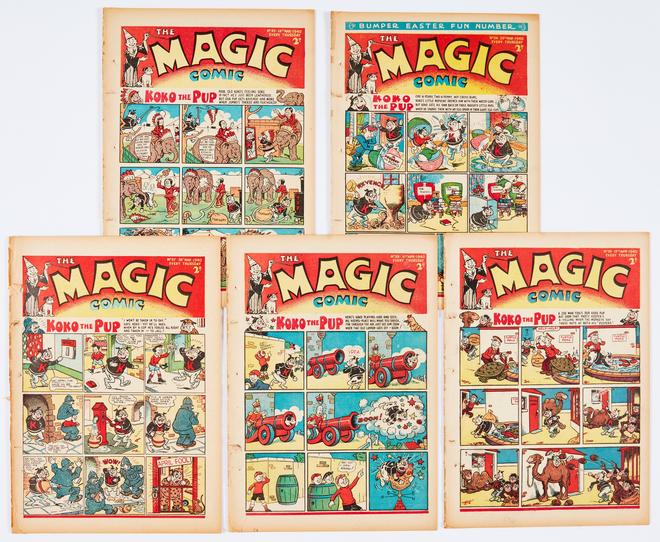 Magic Comic (1940) 35-39. Propaganda war issues. No 36: Bumper Easter Fun Number, No 37 April