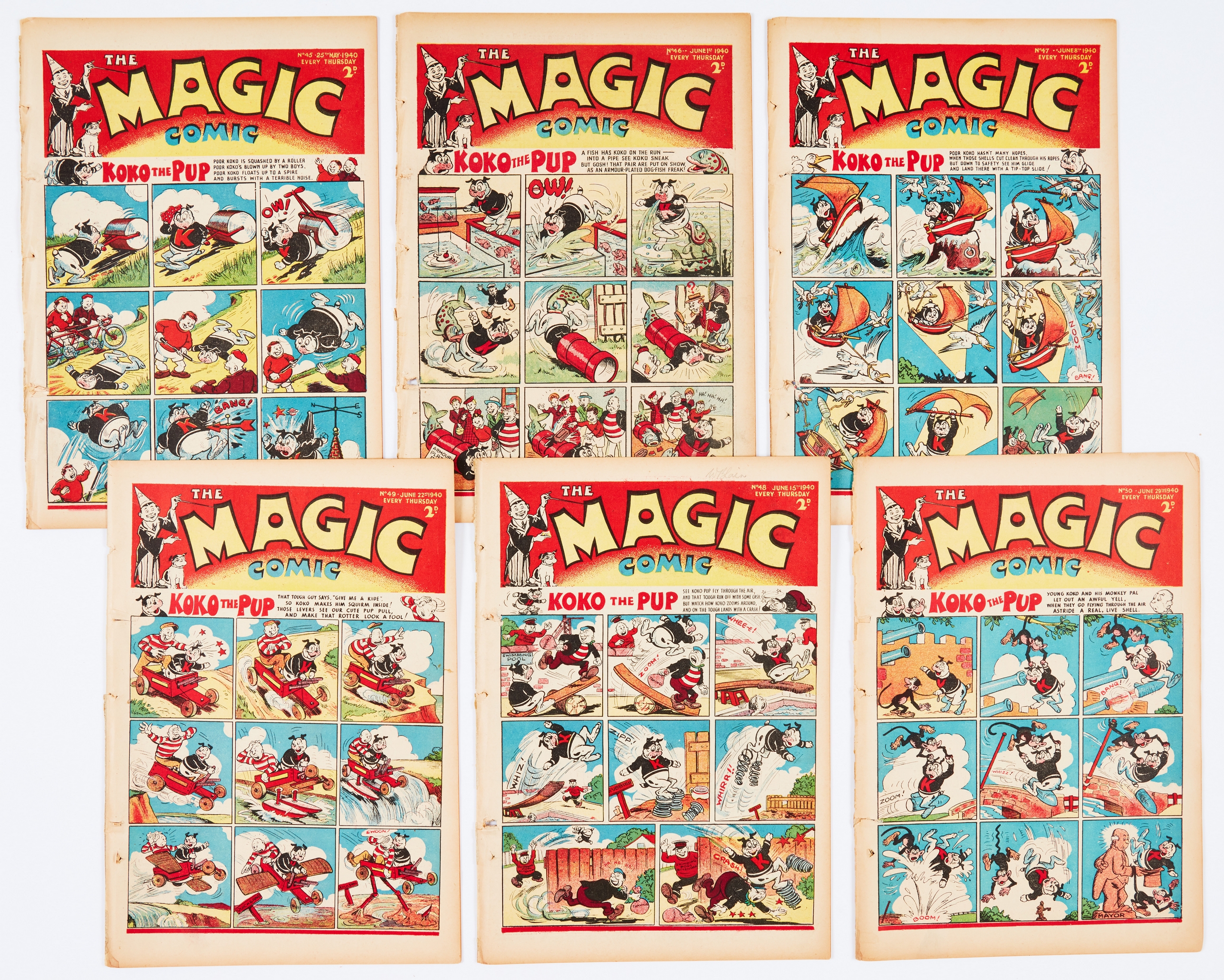 Magic Comic (1940) 45-50. Propaganda war issues. Sooty Snowball brings down a Nazi fighter and sinks