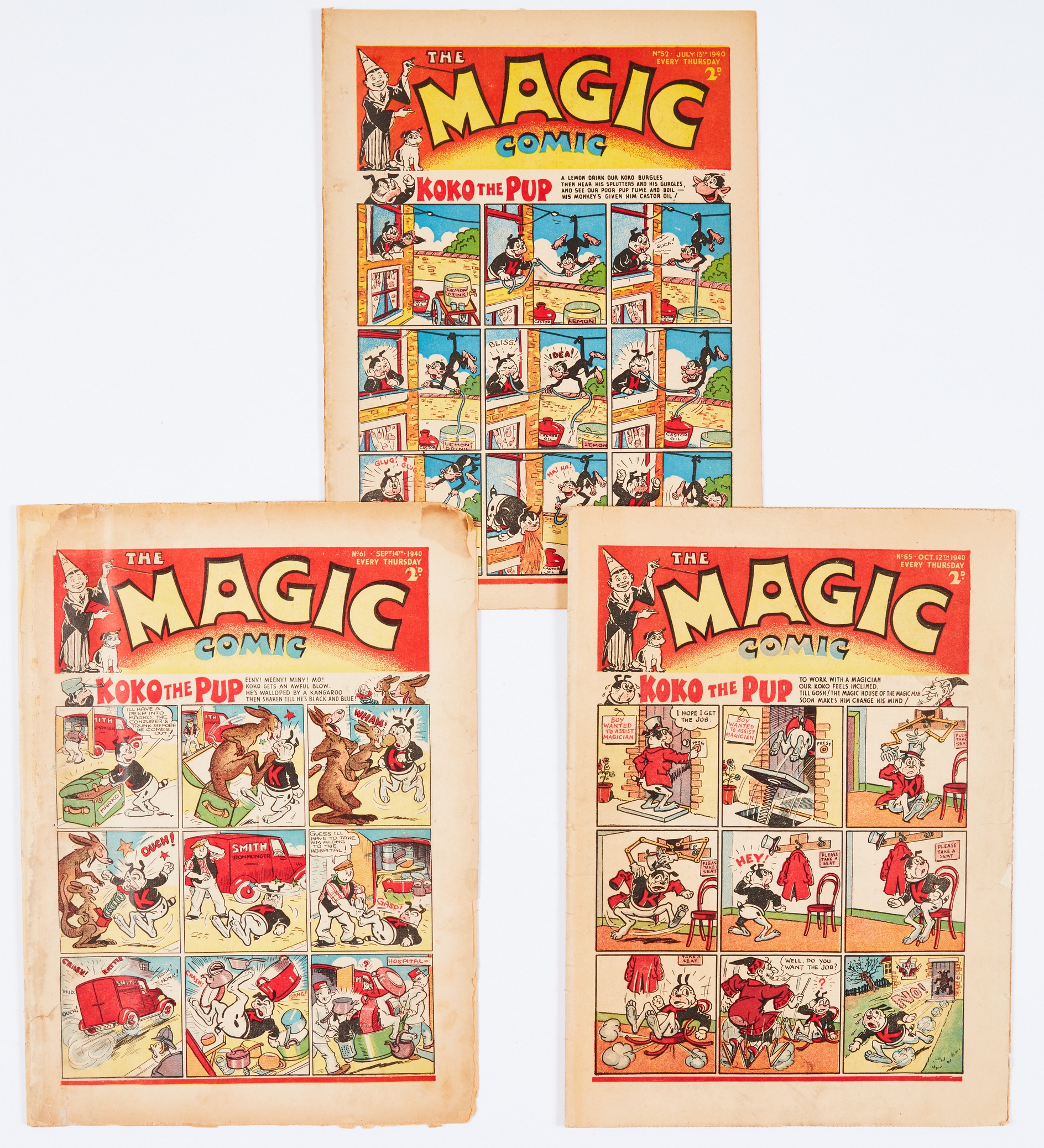 Magic Comic (1940) 52, 61, 65. Propaganda war issues with Herr Paul Pry (the Nasty Spy), the first