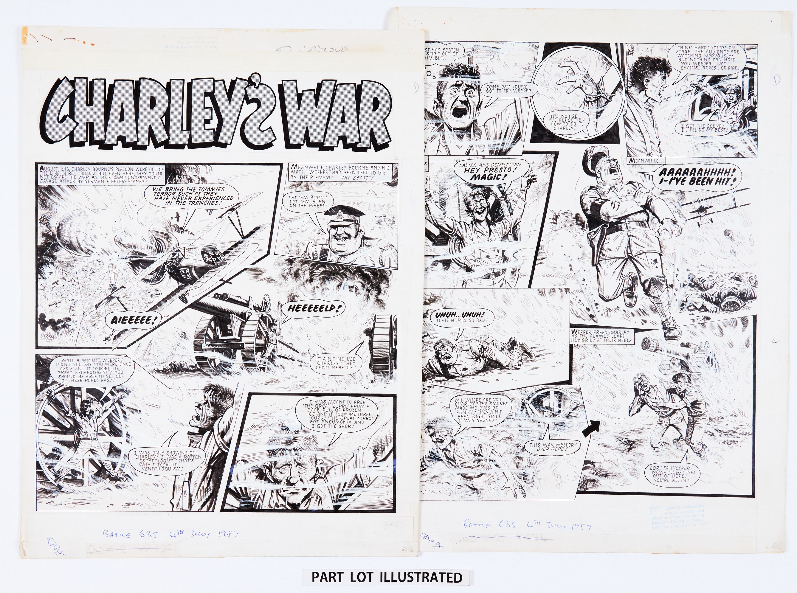 Charley's War: 3 original artworks (1987) by Joe Colquhoun from Battle Comic No 635 4 July 1987. '