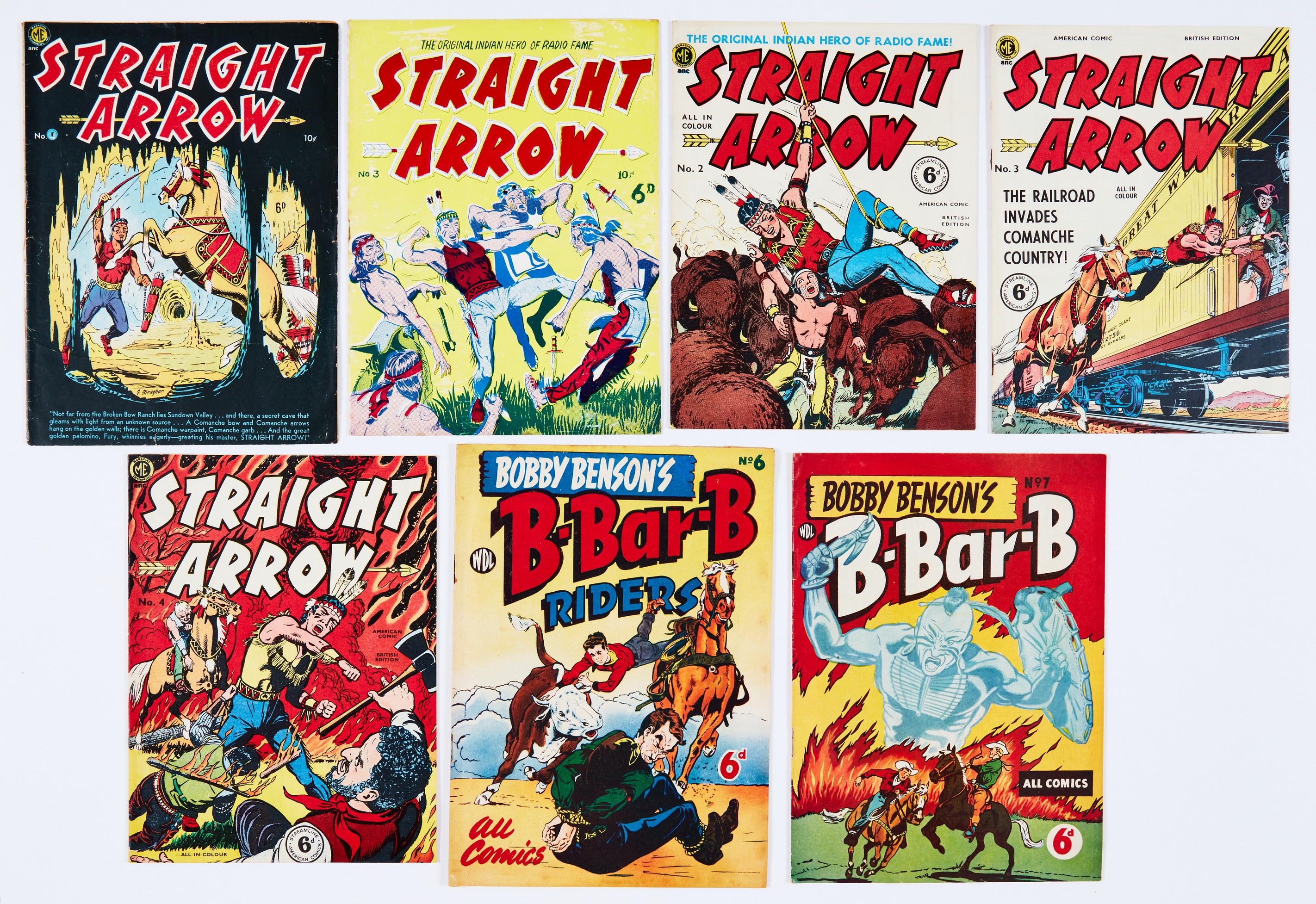 Straight Arrow (1952 Cartoon Art productions) 1, 3 [vg/vg+]. With Straight Arrow (Streamline) 2-4 [