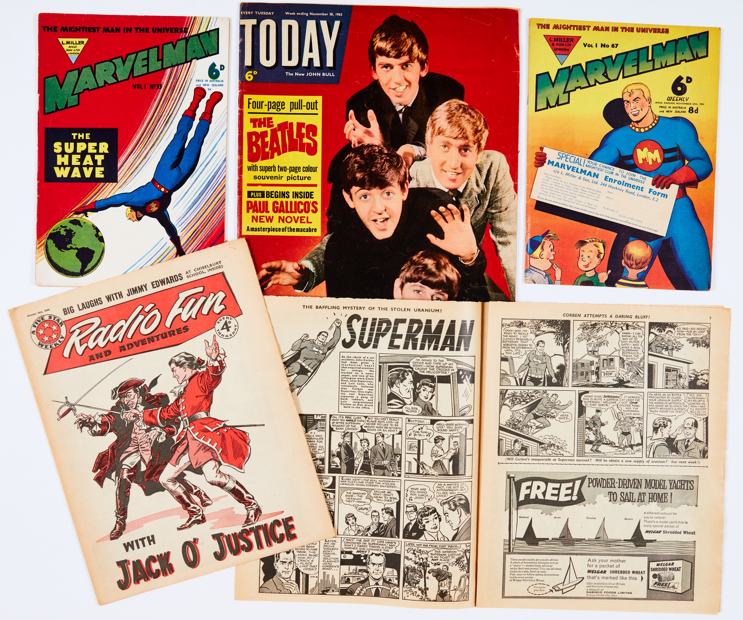 Marvelman/Superman/The Beatles. Marvelman (1954) 33 detached cover [gd], 67 light tan pages [fn-].