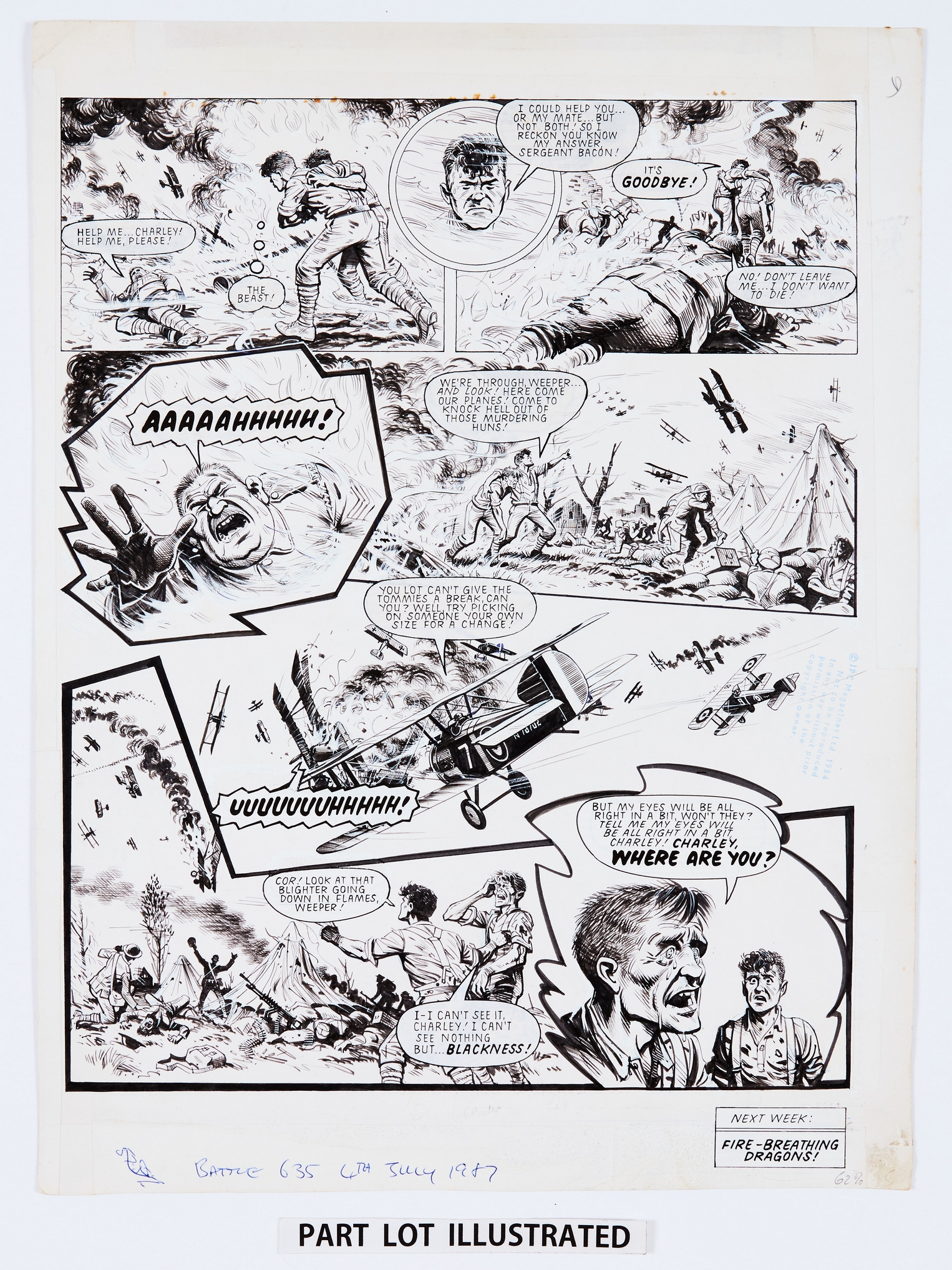 Charley's War: 3 original artworks (1987) by Joe Colquhoun from Battle Comic No 635 4 July 1987. ' - Image 2 of 2
