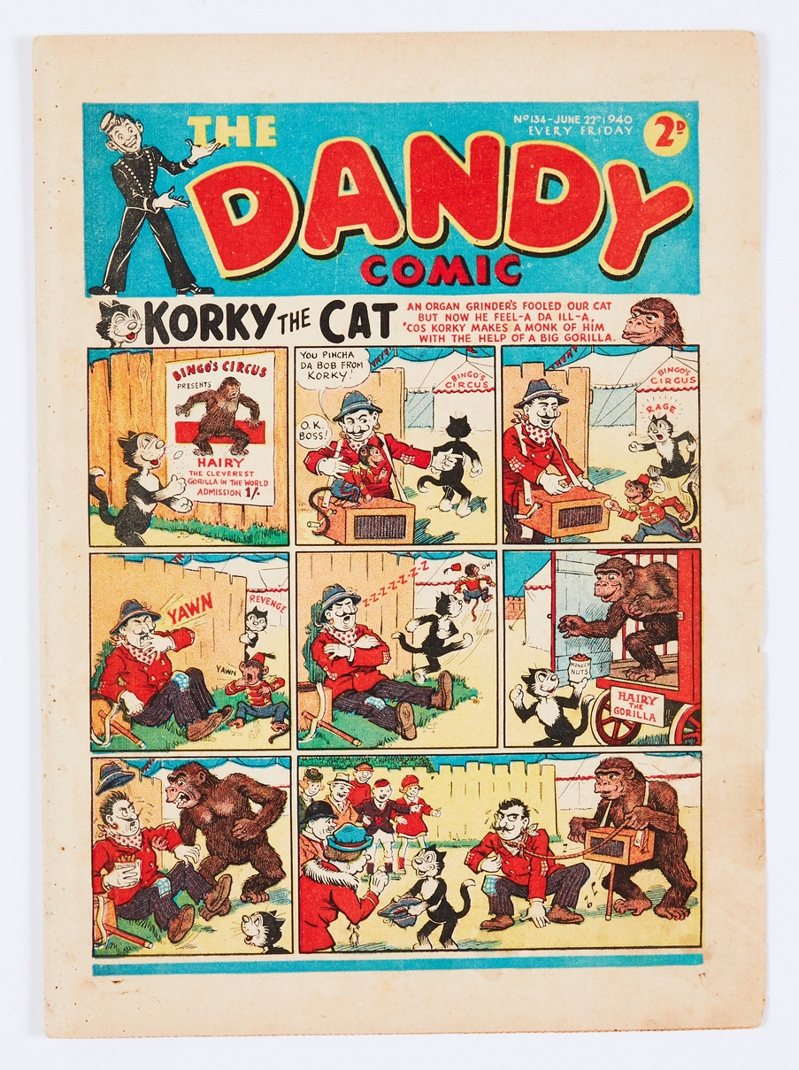 Dandy 134 (Jun 22 1940). Addie and Hermy's cheese gives everyone a gas attack… Bright covers,